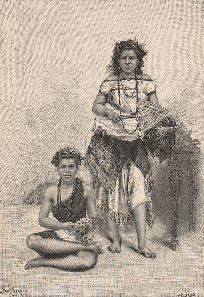 Samoan Women. Polynesia 1885 old antique vintage print picture